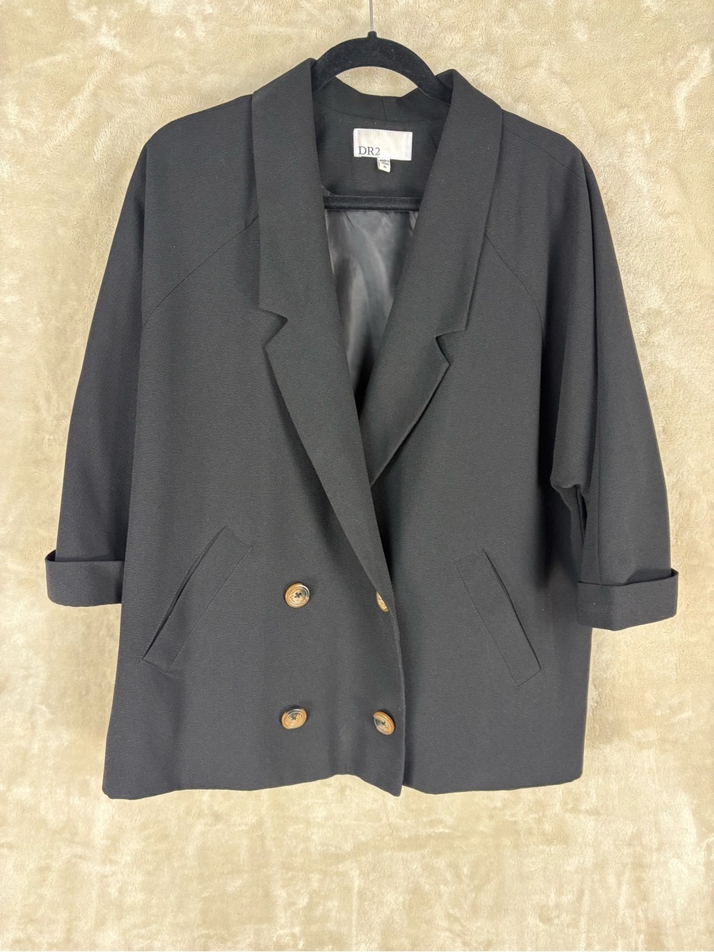 DR2 Black Double-Breasted Relaxed Blazer